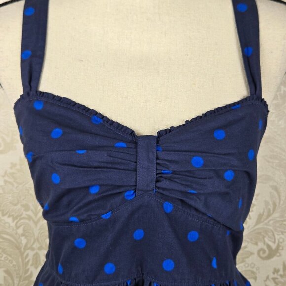 Hollister Sz Large Navy Blue/Bright Blue Polka Dot Dress Crossed Strap Back NWT - Picture 4 of 16